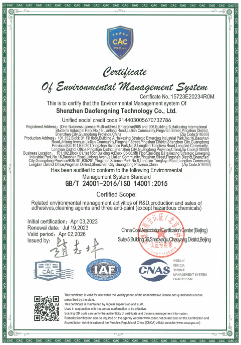 ISO 14001 Environmental Management System Certificate